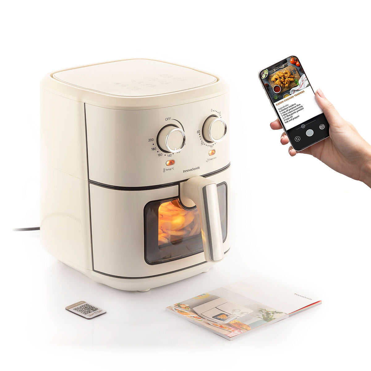 Vintager Airfryer 6,5 L 1700 W retro kiertoilmauuni 360° ajastin, kerma – vintage arjen helpotus – kuva 12