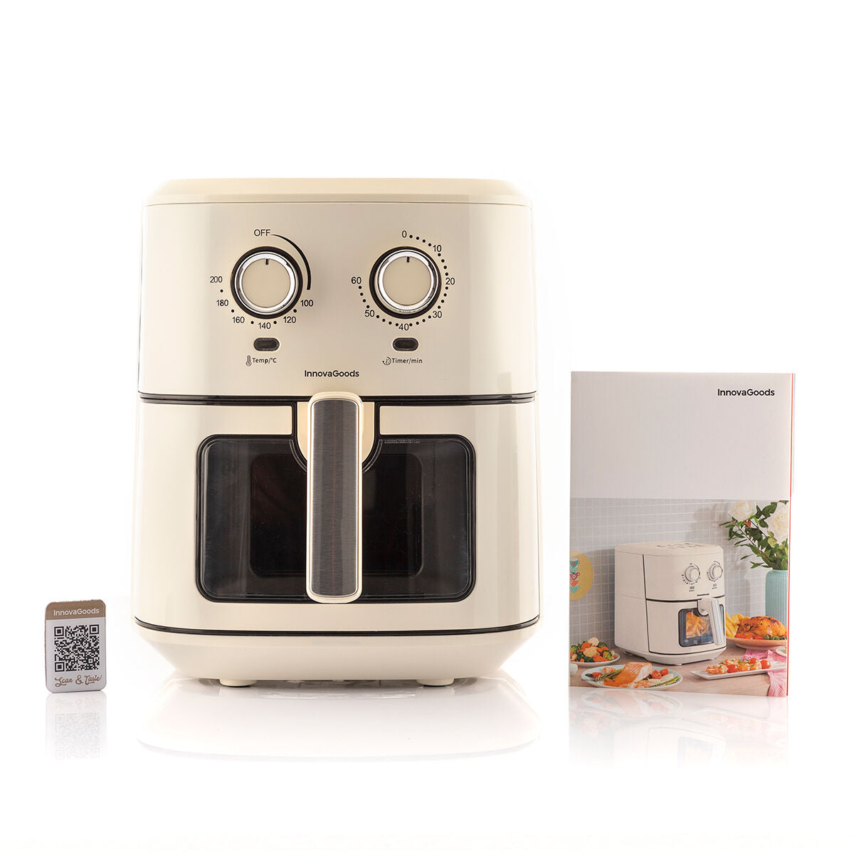 Vintager Airfryer 6,5 L 1700 W retro kiertoilmauuni 360° ajastin, kerma – vintage astianpesukoneen kestävä – kuva 14