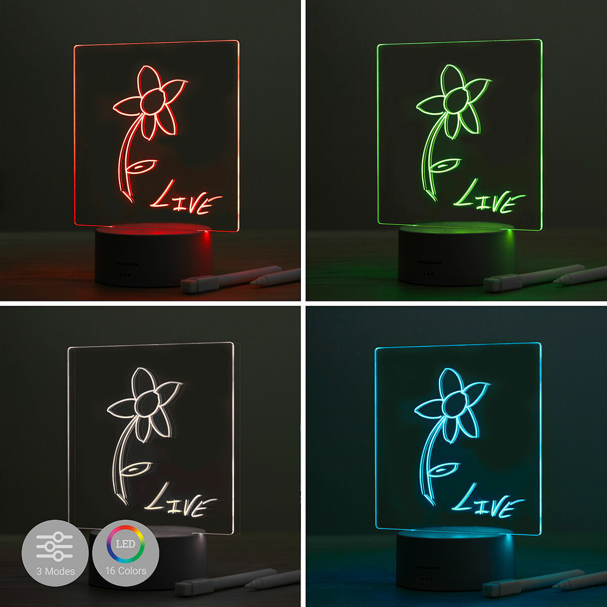 LED-viestitaulu kirjoitustaulu pöytään, RGB-valaistus, 16 väriä, 15×19 cm – LED-viestitaulu lahja lapselle – kuva 4