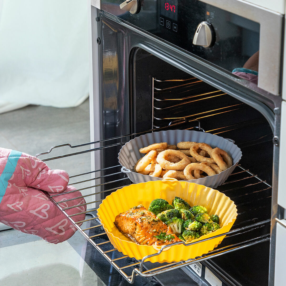 Airfryer silikonivuoat 2 kpl, tarttumaton, uuniin & mikroaaltouuniin – pakastimeen sopiva astianpesukoneen kestävä – kuva 6