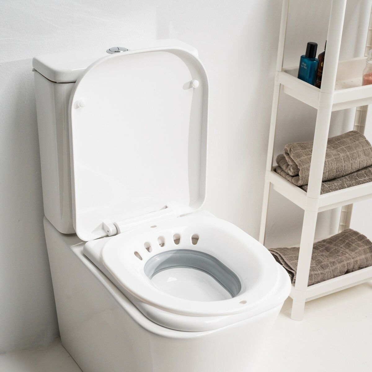Istumakylpy wc-istuimeen, taitettava ja kannettava, 1,5 L, 140 kg, ergonominen – pienten tilojen ratkaisu ergonominen muot…