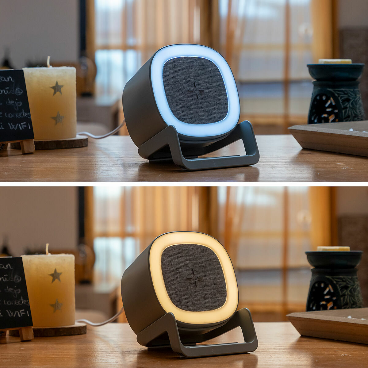 Langaton laturi kaiuttimella, LED-valo, 10 W, Bluetooth 5.1, puhelinteline – Bluetooth-kaiutin induktiolataus – kuva 3