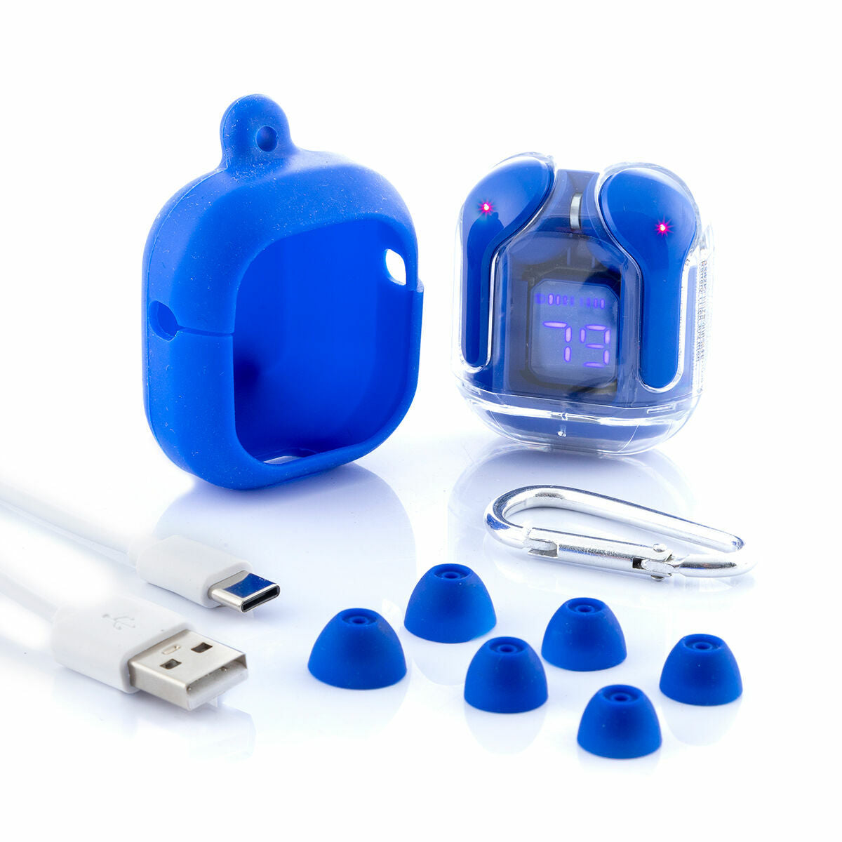 Langattomat Bluetooth-kuulokkeet latauskotelolla, LCD-näyttö, mikrofoni, sininen – Bluetooth 5.0 langattomat kuulokkeet – …