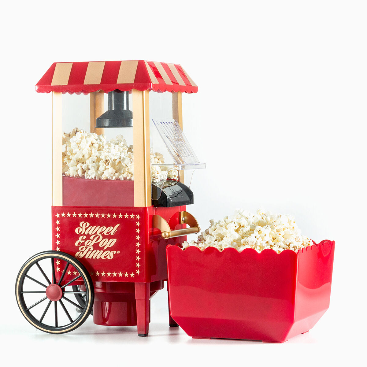 Popcornkone kuumailma, rasvaton/öljytön vintage-kärry 1200 W – pelijuhlat teemajuhlat – kuva 3