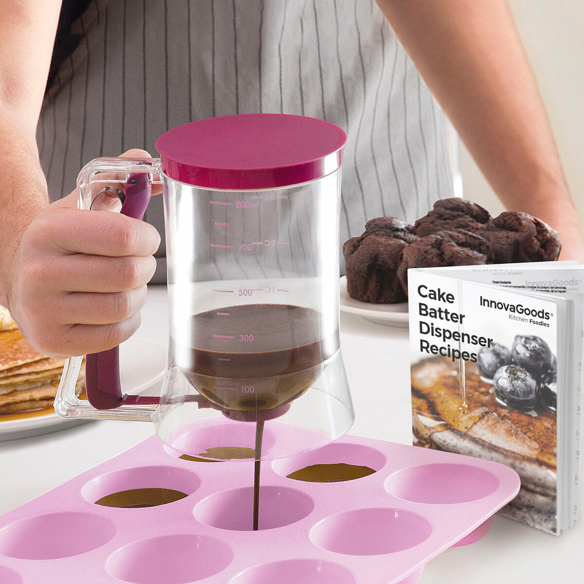 Taikina-annostelija 900 ml, tarkka tiputus, reseptivihkolla – lahja leipojalle muffinssien täyttö – kuva 1
