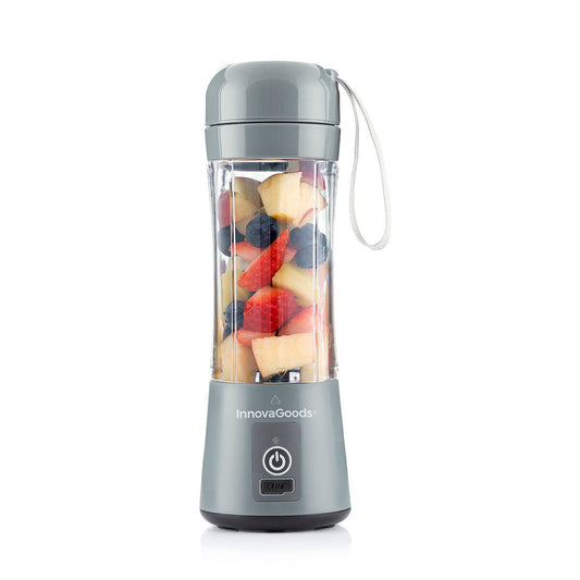 Kannettava smoothie-blenderi USB-ladattava, 380 ml, 4 terää, suodatin, harmaa – lahja smoothie-fanille pieni ja kevyt – ku…