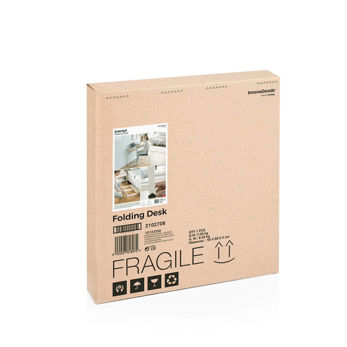 Taitettava työpöytä, tilaa säästävä, 80×75 cm, pieneen tilaan, 50 kg kantava – MDF-työtaso beige pöytä – kuva 12