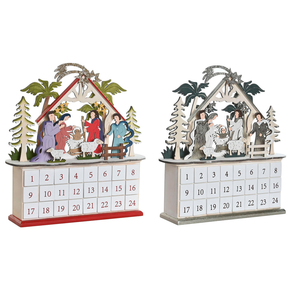 Adventtikalenteri puu LED 34 x 8,5 x 36,5 cm, 2 kpl, jouluseimi, pöytämalli