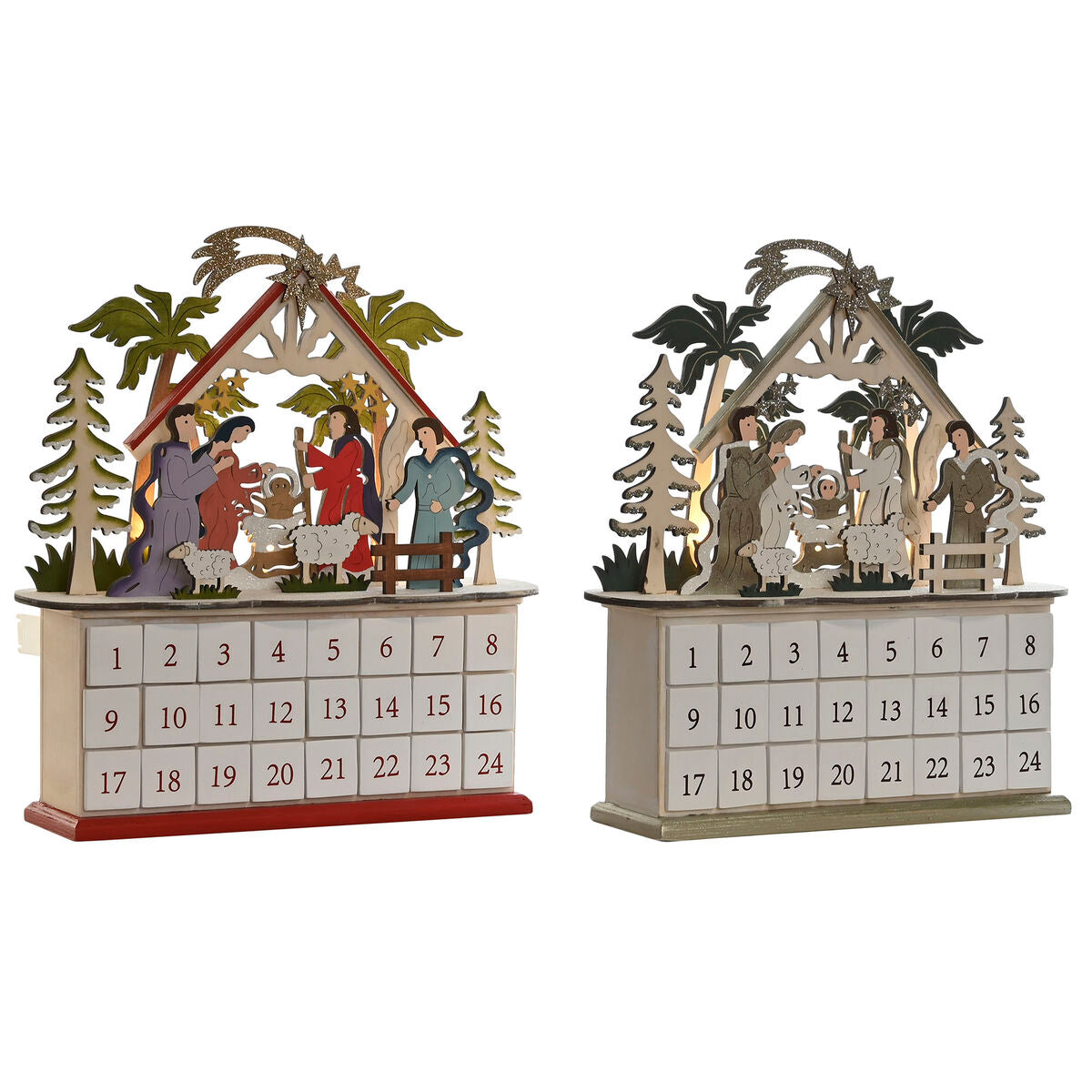 Adventtikalenteri puu LED 34 x 8,5 x 36,5 cm, 2 kpl, jouluseimi, pöytämalli