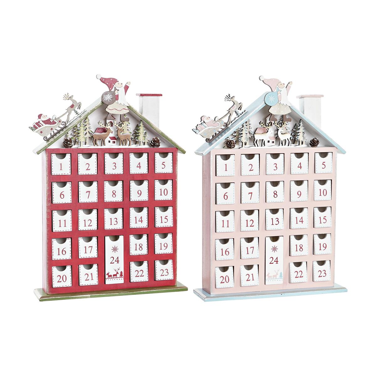 Adventtikalenteri puutalo 24 luukkua, puinen joulukalenteri 27×7×40 cm, 2 kpl