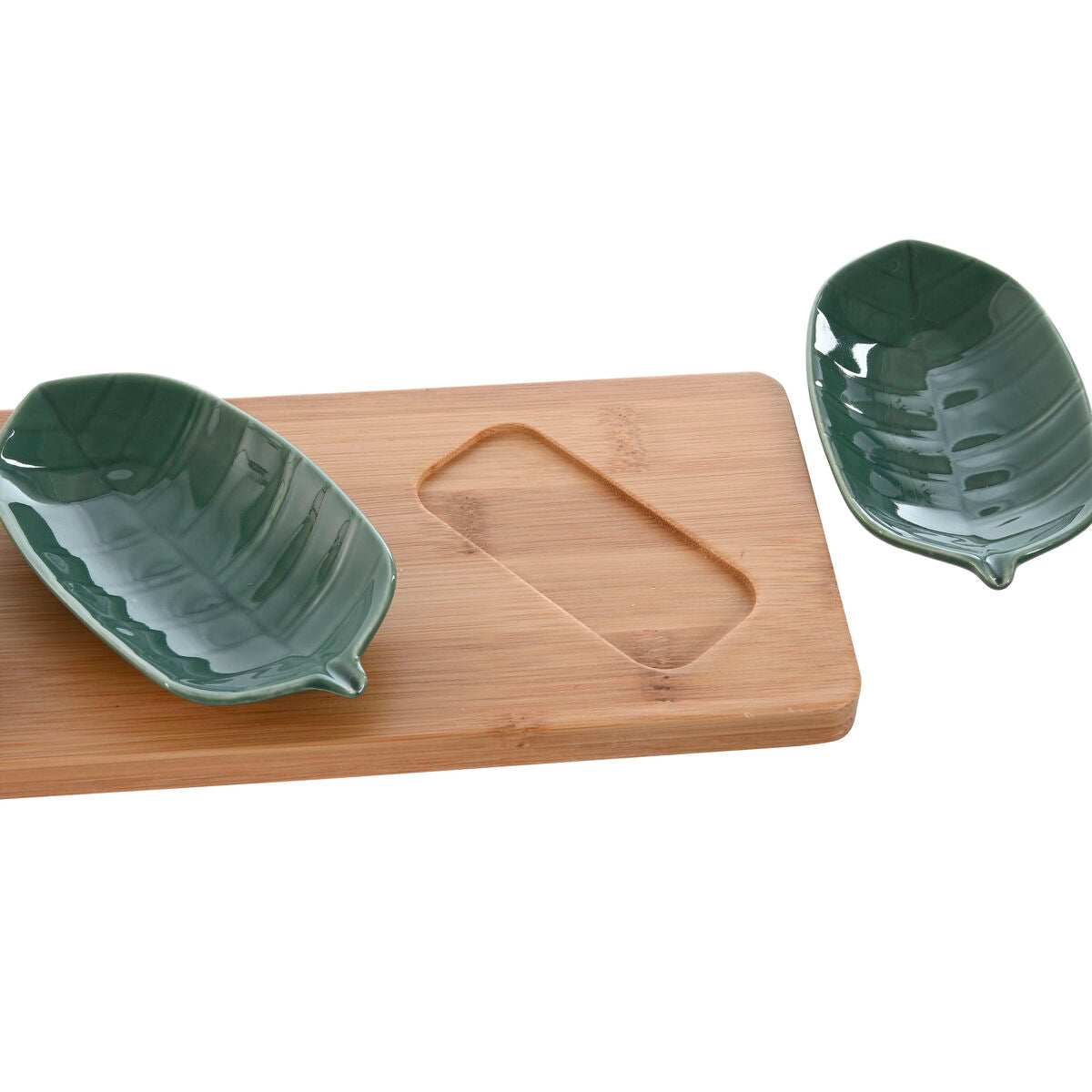 Alkuruokasetti 4-osainen bambu-posliini vihreä, trooppinen 28,4×10,5×3 cm