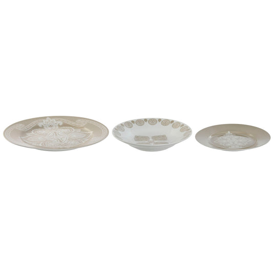 Astiasetti 18 osaa posliinia, sininen & beige, lautaset 19, 20 & 27 cm
