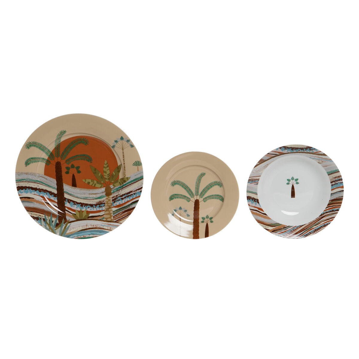 Astiasetti 18 osaa posliinia, beige moniväri - lautassetti arkeen & juhlaan