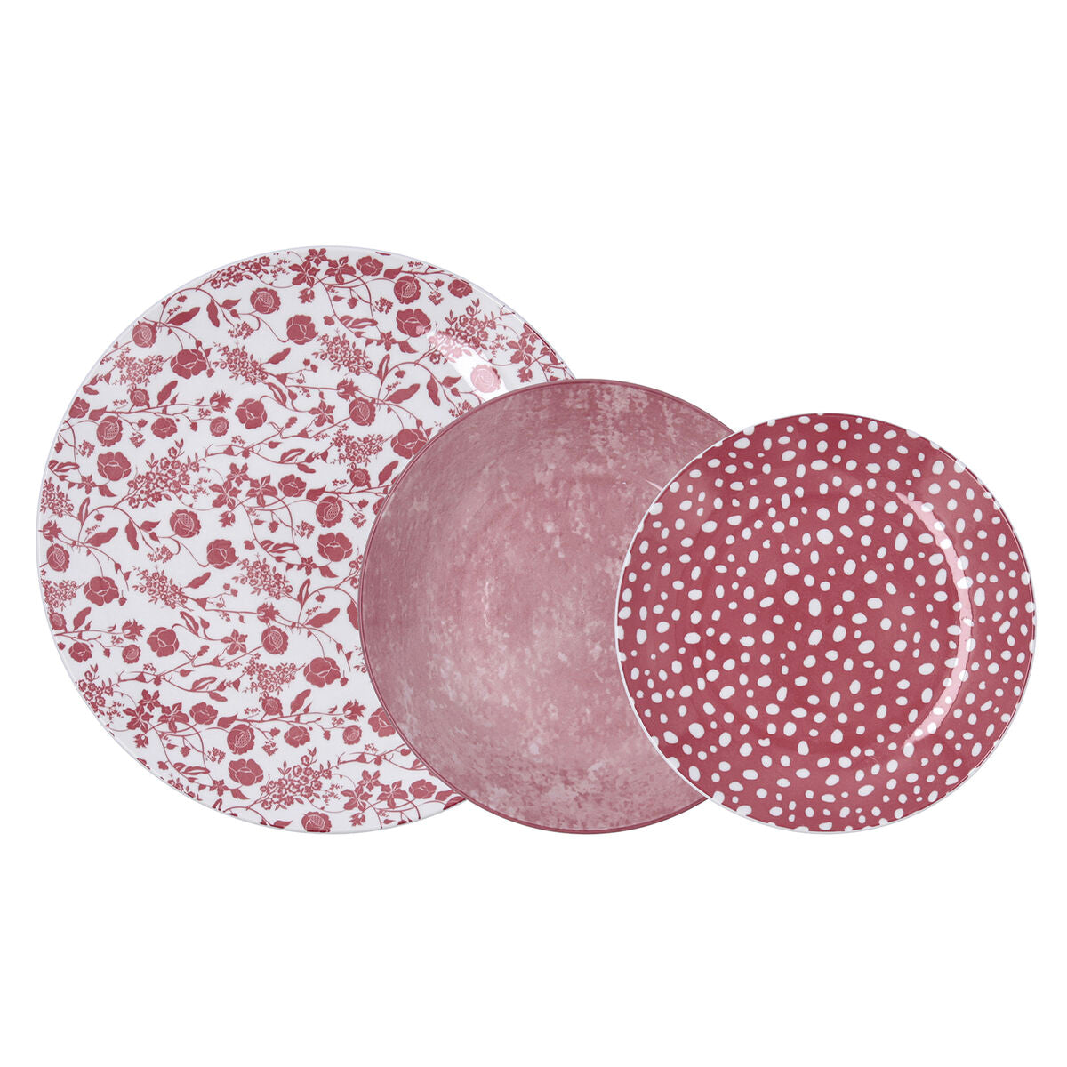 Astiasto 12 osaa keramiikka, pinkki - 4x27/19/20 cm lautaset, ruokailuun kotiin