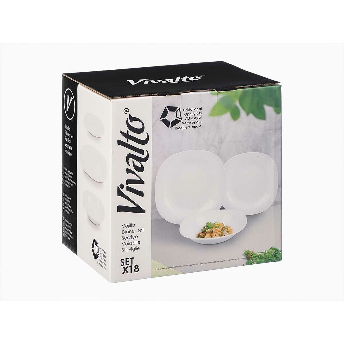 Astiasto 18 osaa, valkoinen opaliinilasi, 6 syvää & 12 lautasta, 2 kpl
