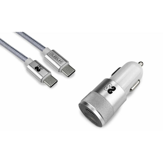 Autolaturi 20 W USB-C, QC3.0, 2-porttinen, musta/teräs iOS & Android 1 m johto