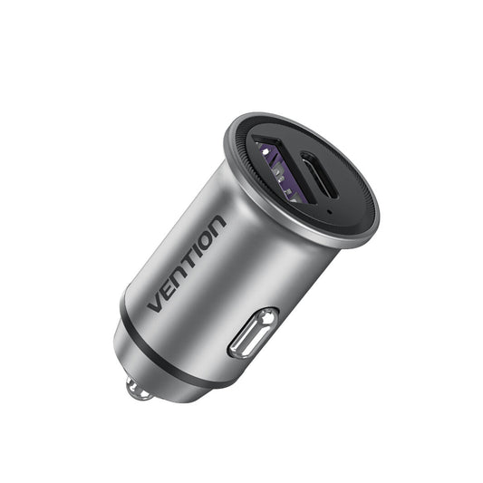Autolaturi 30 W USB-C & USB-A, nopea lataus, alumiinirunkoinen, autoon Vention