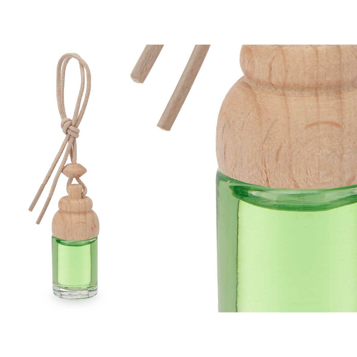 Auton ilmanraikastin 8 ml lasipullo & puukorkki, riiputettava, vihreä, 12 kpl