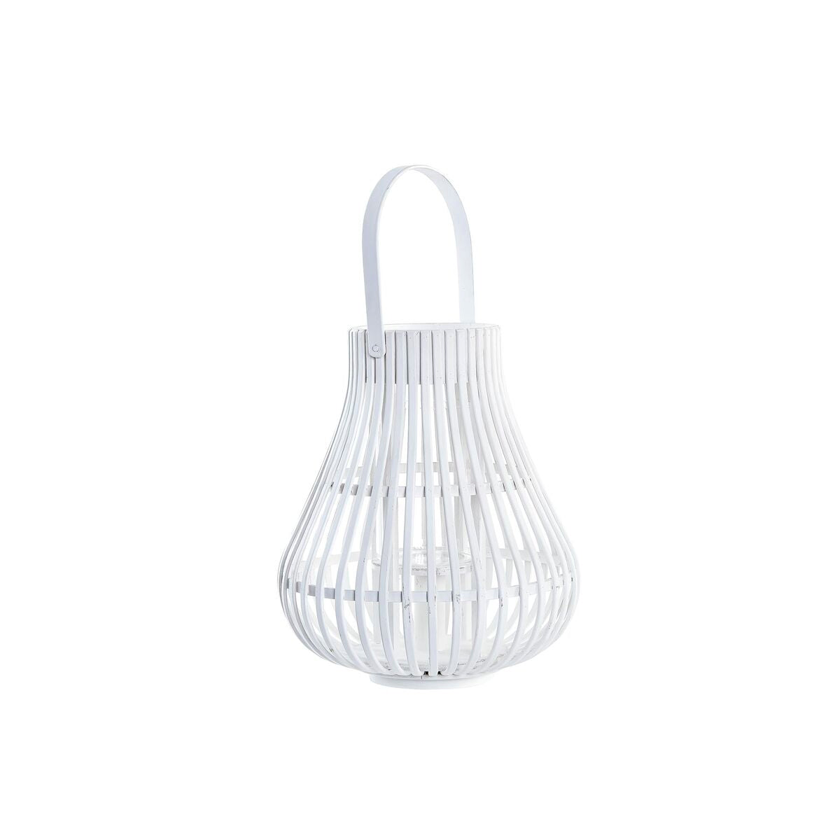 Lyhty bambu-valkoinen metallirunko lasikupu, urban-sisäkoriste 29×29×34 cm