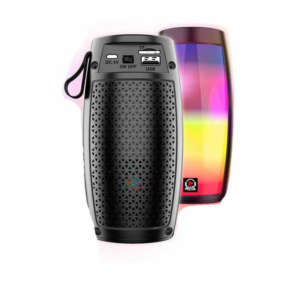 Bluetooth-kaiutin 5 W, USB & LED-valo, kannettava musta 16 x 8,2 x 8,2 cm