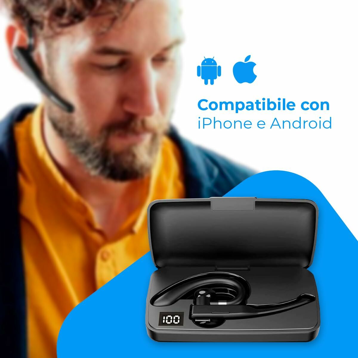 Bluetooth-kuuloke korvankoukulla, in-ear, langaton, muovinen runko, musta
