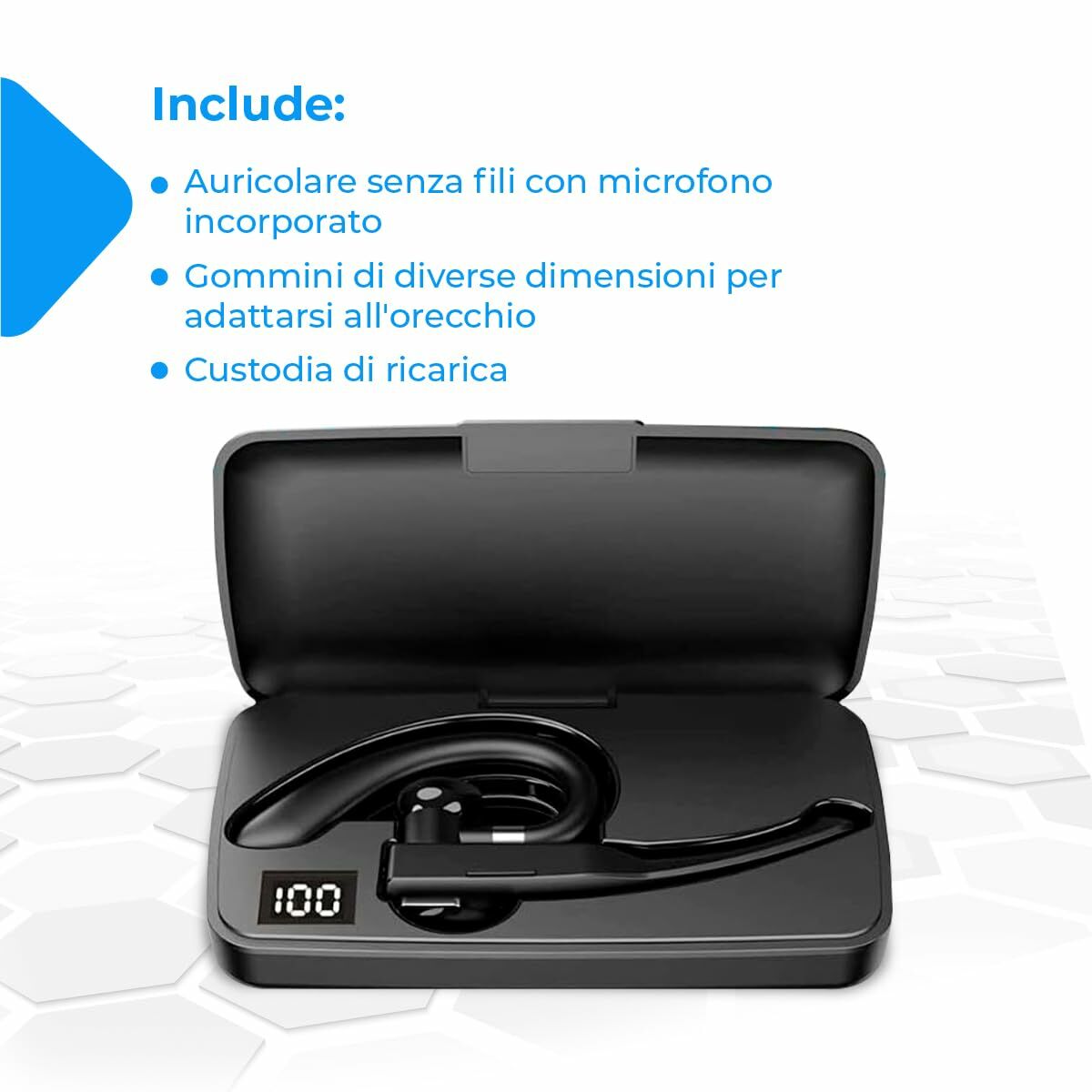 Bluetooth-kuuloke korvankoukulla, in-ear, langaton, muovinen runko, musta