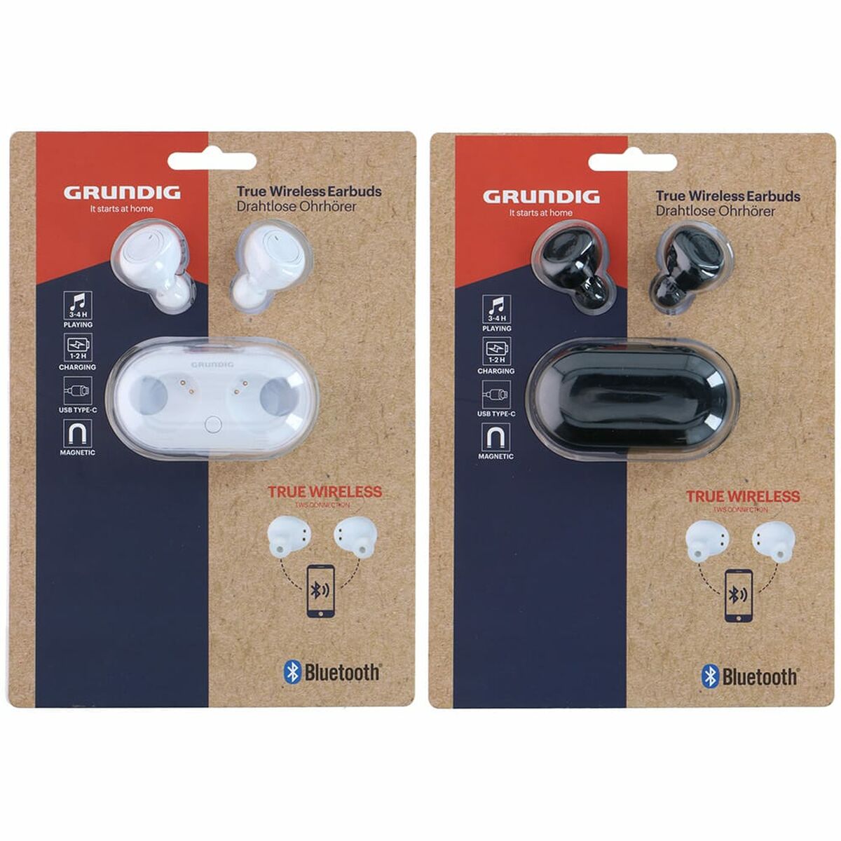 Bluetooth-kuulokkeet langattomat in-ear, latauskotelo USB-C, mikrofoni, 3-4 h