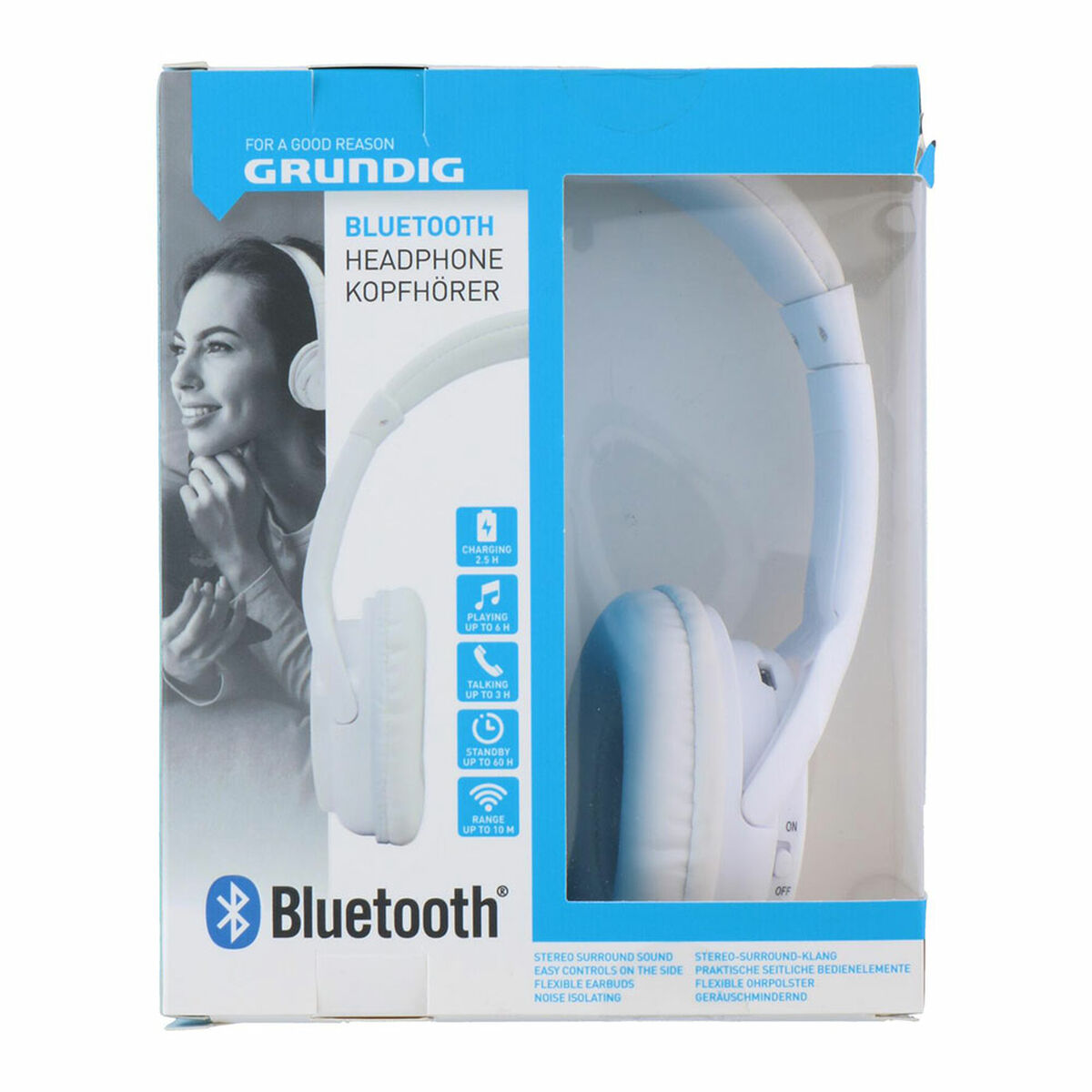 Bluetooth-kuulokkeet, kokoonmenevät langattomat, ladattava akku, musta/valk.