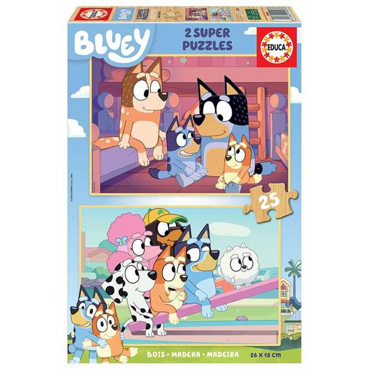 Palapeli 25 palaa, 2 kpl - Bluey puinen palapelisetti, ikäsuositus 3+ lapsille