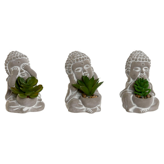 Buddha koristepatsas 3 kpl, sementti & polyeteeni, 8,5×7×11 cm, itämainen