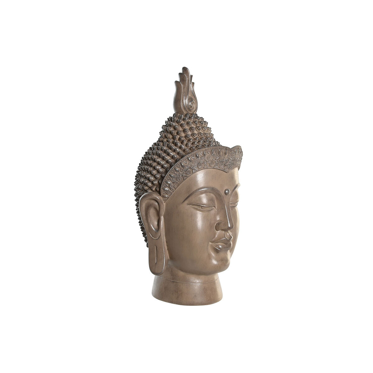 Buddha-pää koriste, resiininen ruskea 30 x 29 x 58 cm, sisustukseen huoneeseen