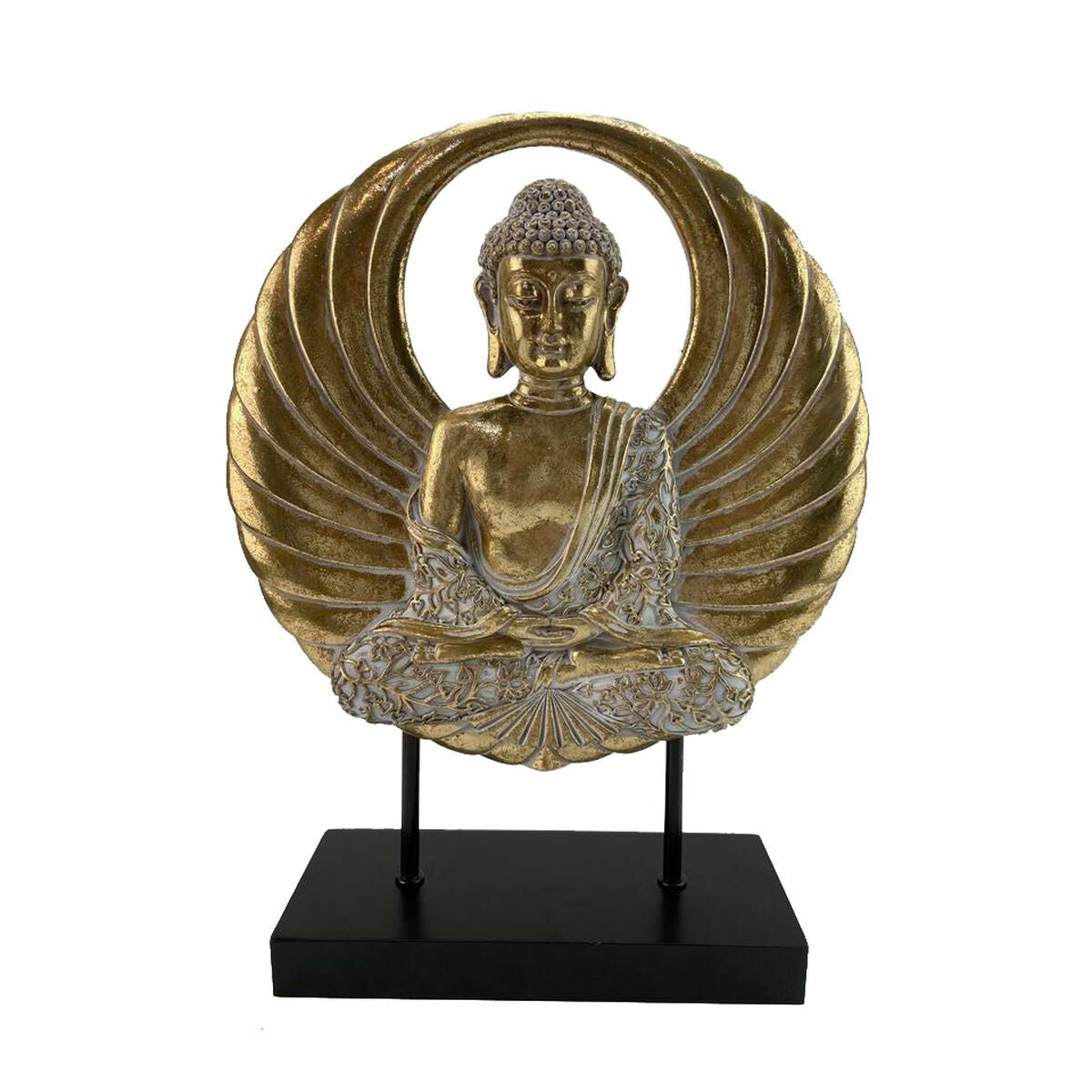 Buddha-patsas kullattu musta alumiini-resiini 25 x 8 x 33 cm, koriste kotiin