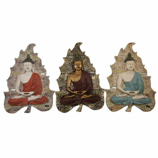 Buddha seinäkoriste 3 kpl - sininen, punainen & kullattu, 19×3,1×26,5 cm