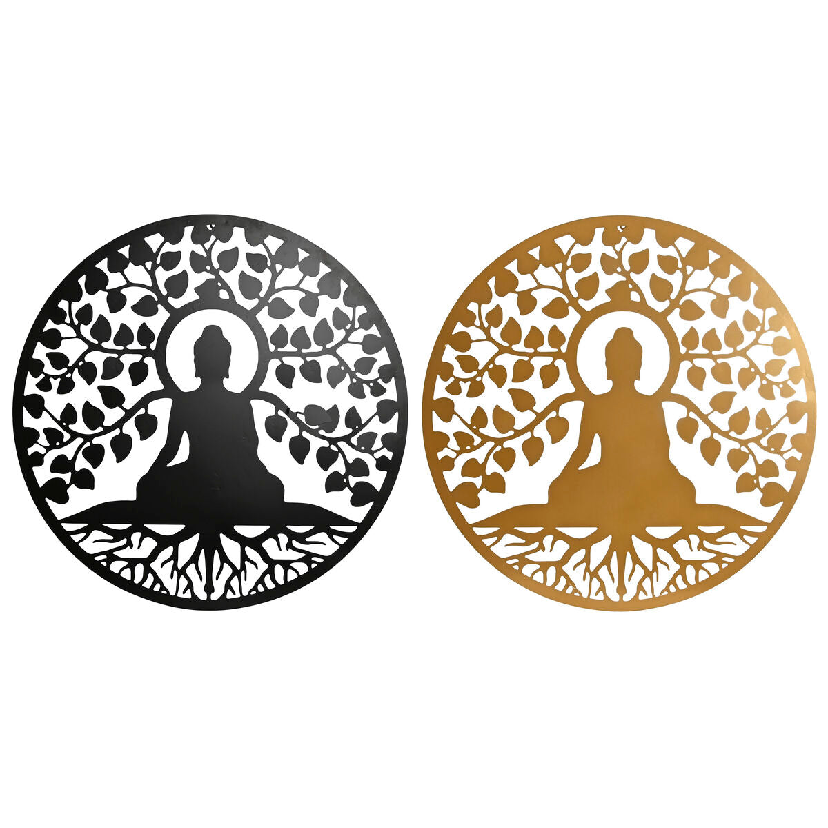 Buddha seinäkoriste metallia LED, 100 cm, 2 kpl, musta & kulta olohuoneeseen