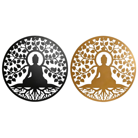 Buddha seinäkoriste metallia LED, 100 cm, 2 kpl, musta & kulta olohuoneeseen