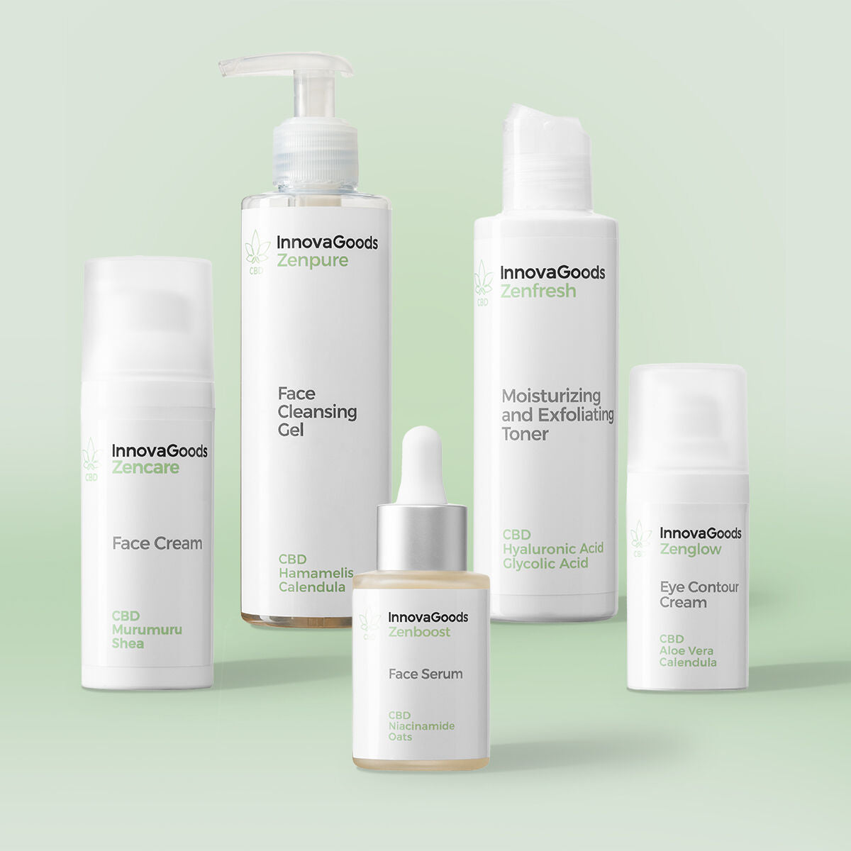 CBD kasvojenhoitosetti, puhdistus, seerumi & voide, vegaaninen, herkälle iholle