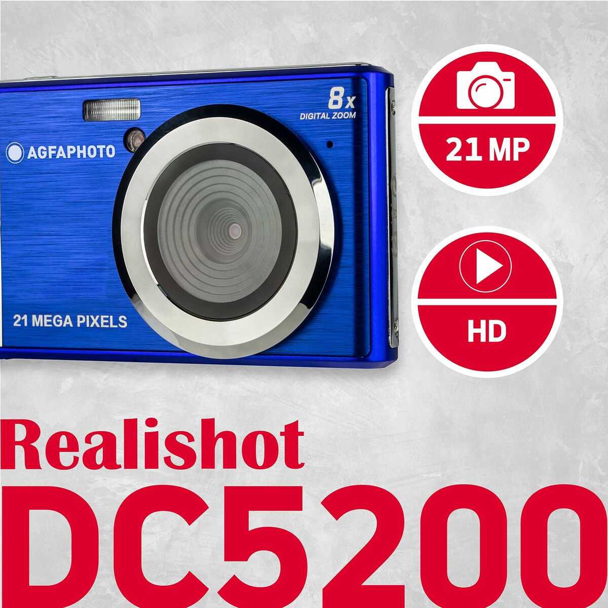Digikamera 21 MP, HD-video, 2.4\" TFT-näyttö, microSD, ladattava akku, sininen