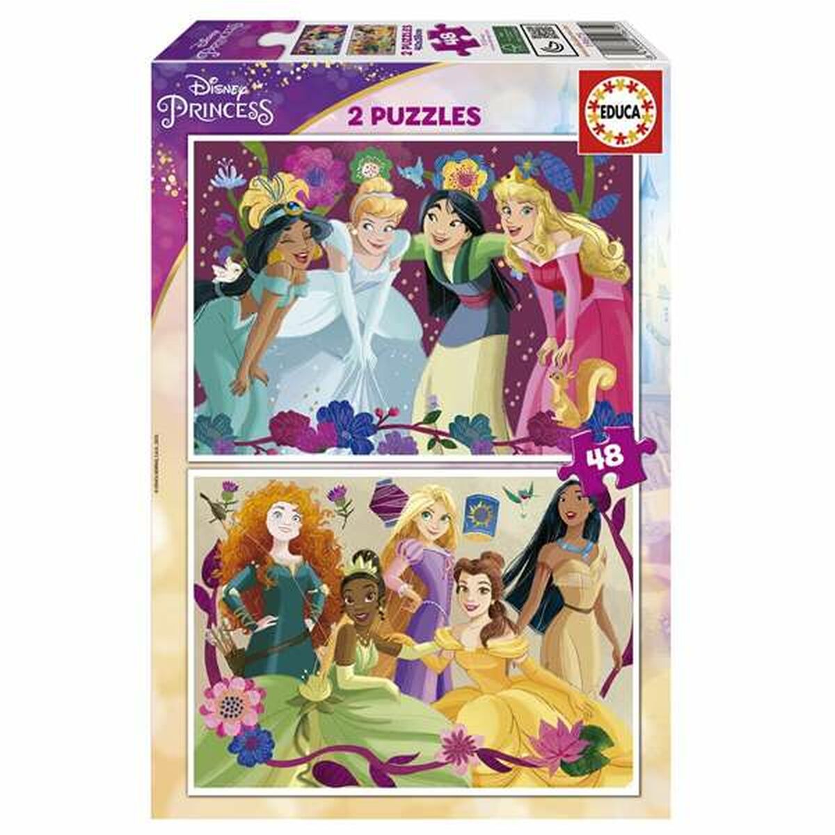Disney-prinsessa palapeli 2 x 48, kaksinpakkaus lapsille, ikäsuositus 4+