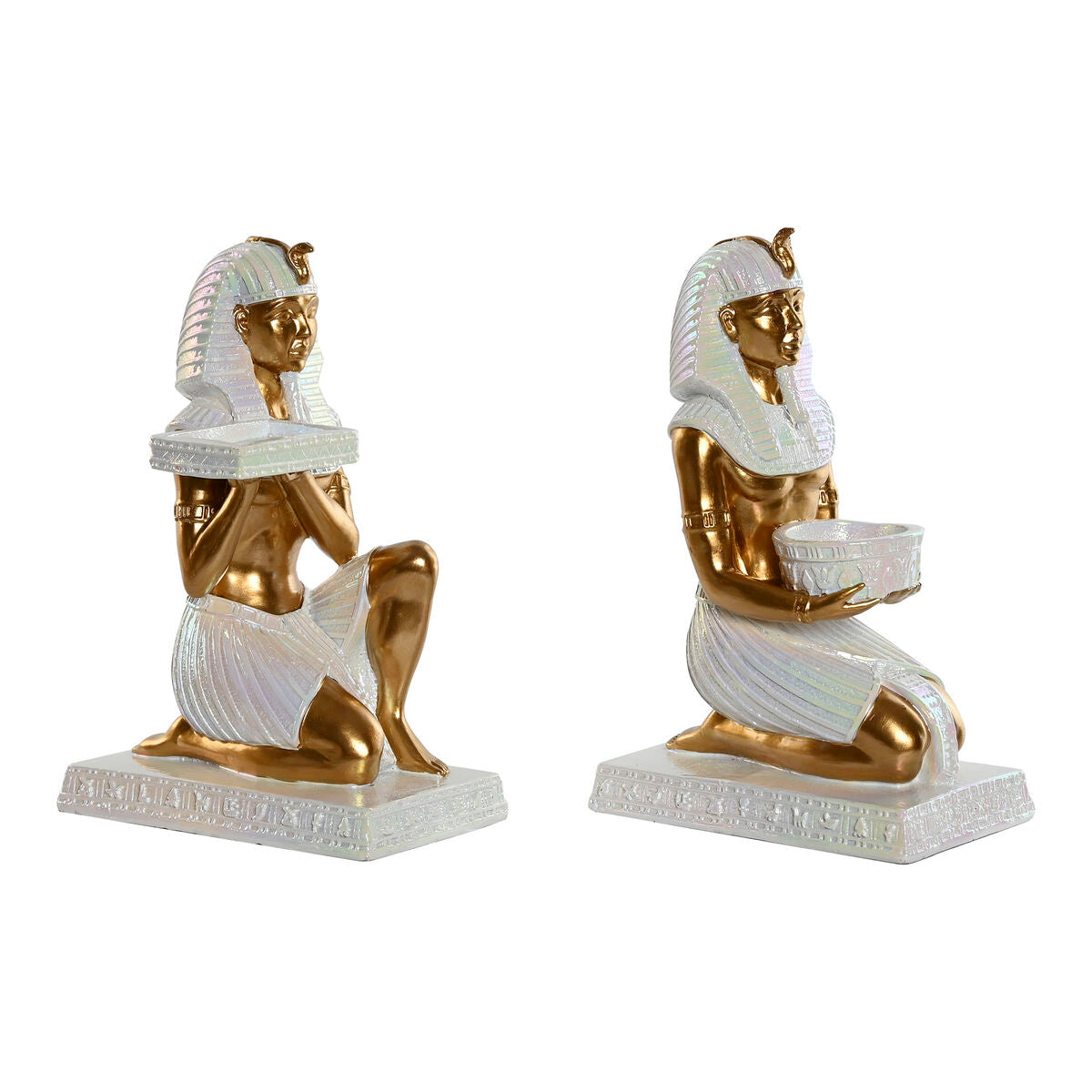 Egyptiläinen koristehahmo kullattu valkoinen hartsi 12,5 x 17 x 25 cm, 2 kpl