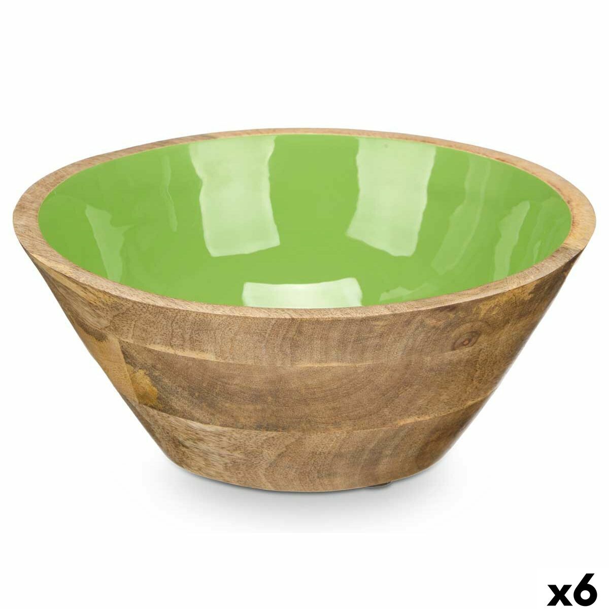 Emaloitu salaattikulho 24 cm, vihreä sisus, mango-puinen ulkokuori, 6 kpl