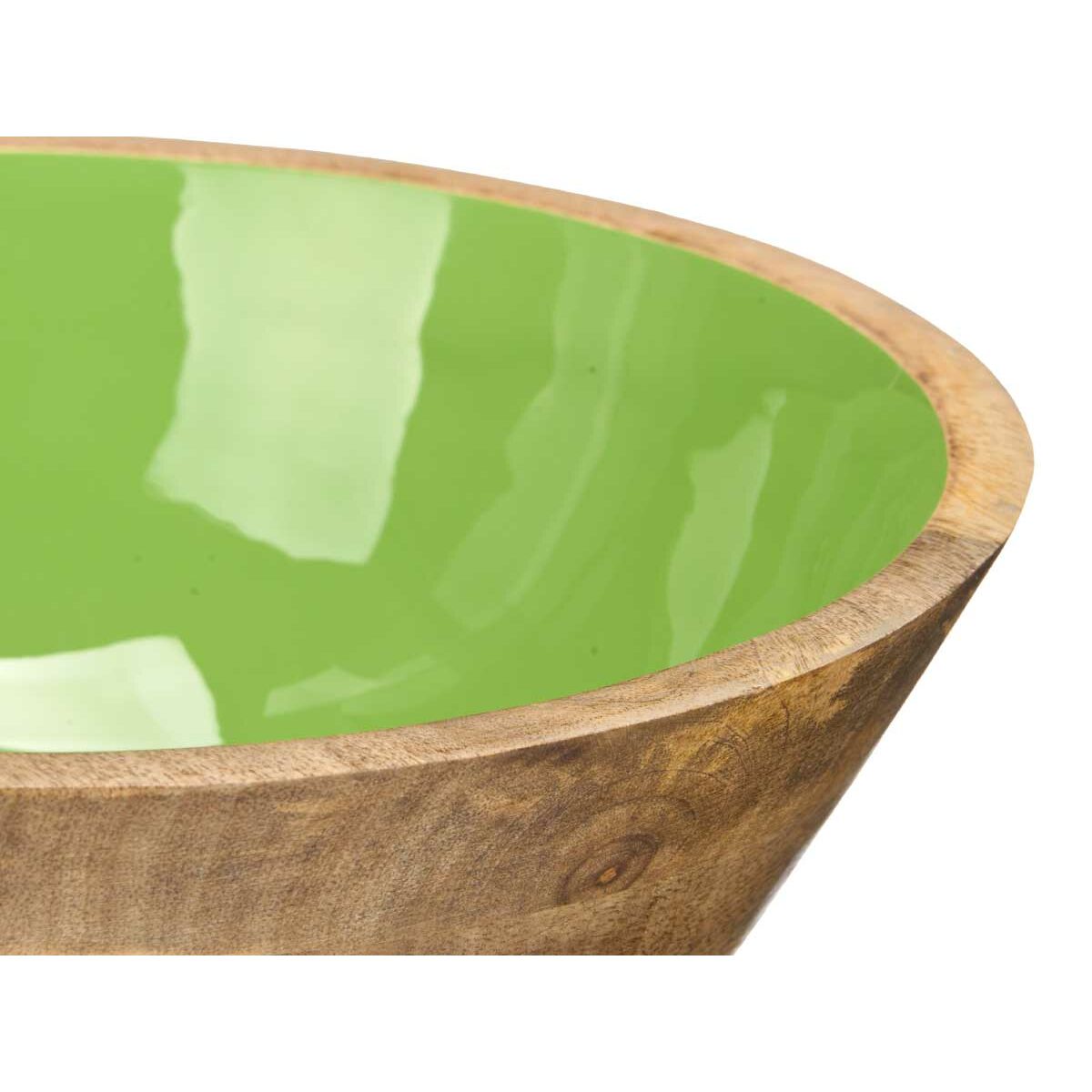Emaloitu salaattikulho 24 cm, vihreä sisus, mango-puinen ulkokuori, 6 kpl