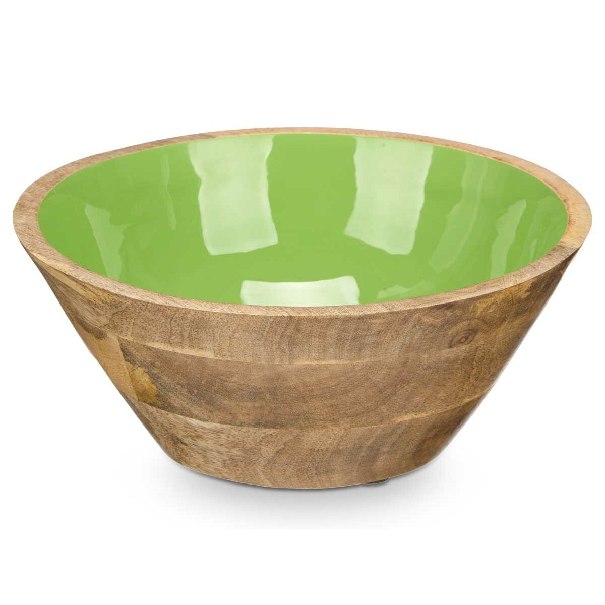 Emaloitu salaattikulho 24 cm, vihreä sisus, mango-puinen ulkokuori, 6 kpl