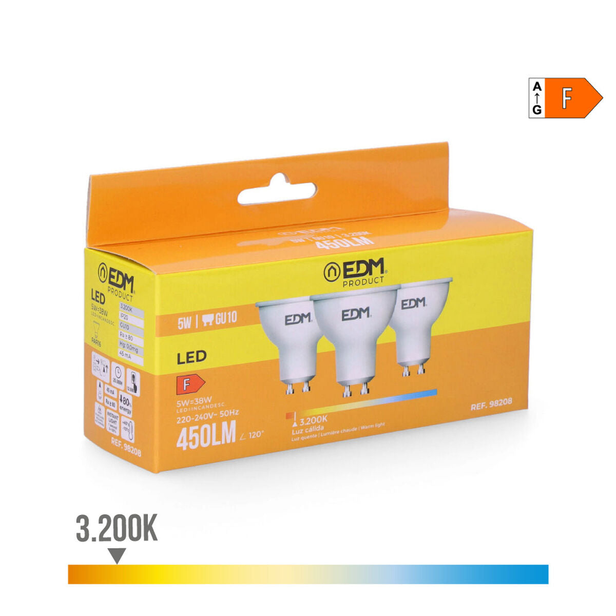 GU10 LED-polttimo 450 lm 3200 K 5 W - vastaa 45 W, lämmin valo, 3 kpl, Ø 5×5,5 cm