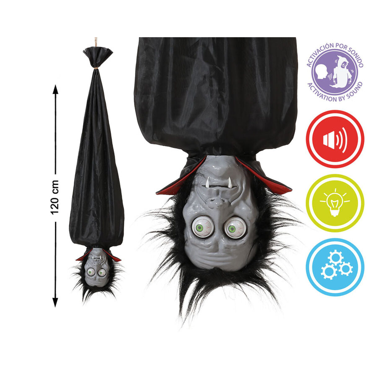 Halloween-koriste 120 cm, liikkuva ja valaistu Dracula-riipuke, ääniefekti