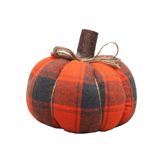 Halloween-koriste kurpitsa kankainen 15 x 9 cm, oranssi-ruudullinen syksyyn