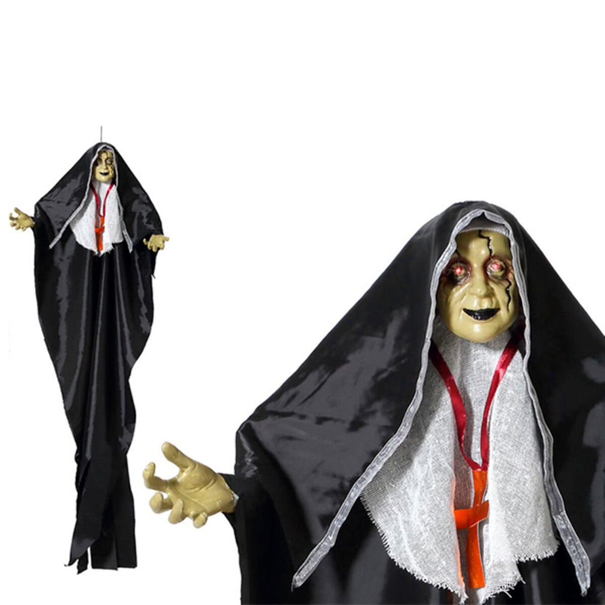 Halloween-koriste kummitusnunna, valosilmät, ripustettava 137×91×10 cm