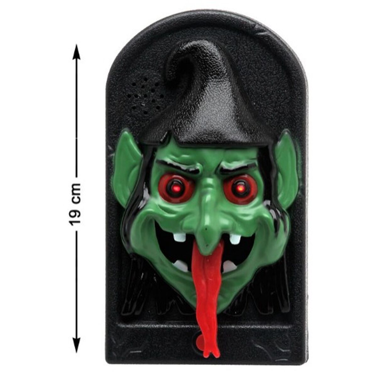 Halloween koriste, noidan pää valosilmillä 19 cm — kammottava seinäkoriste