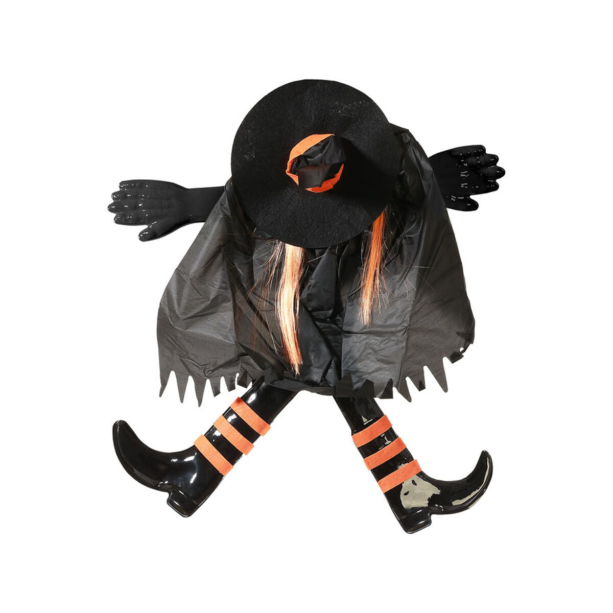 Halloween-koriste noita, seinä- ja ovikoriste, musta hattu & raidalliset sukat