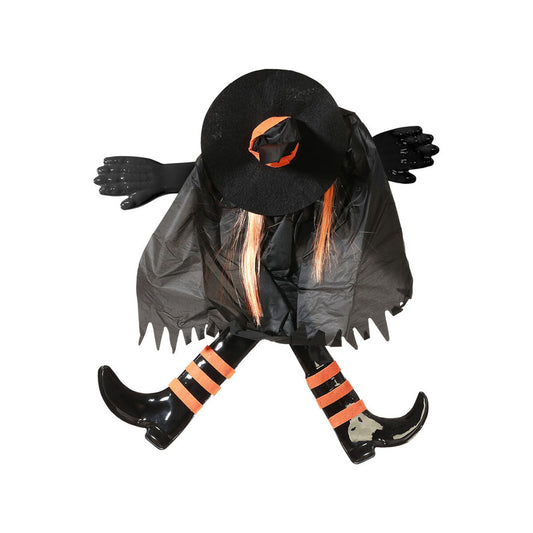 Halloween-koriste noita, seinä- ja ovikoriste, musta hattu & raidalliset sukat