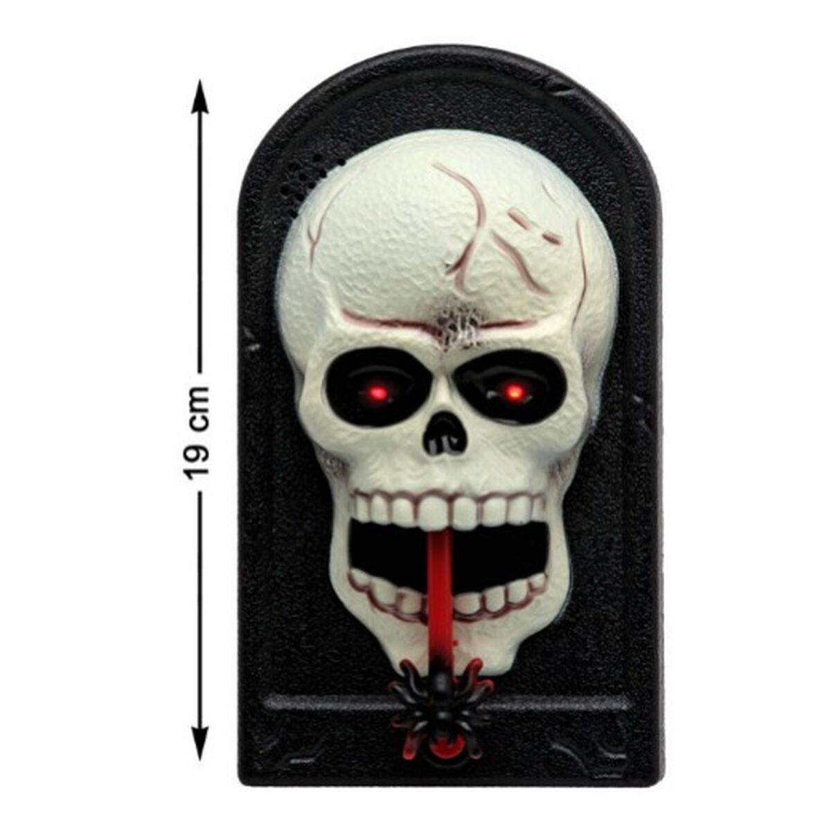 Halloween-luuranko pelottava seinäkoriste, LED-silmät & punainen kieli, 19 cm